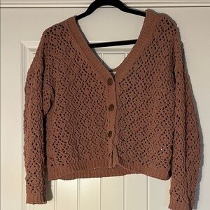 Nicole Miller Open-Knit Cardigan in Warm Brown